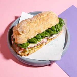 Ciabatta, carpaccio di polpo, spuma di patate, salsa yogurt e spinacino